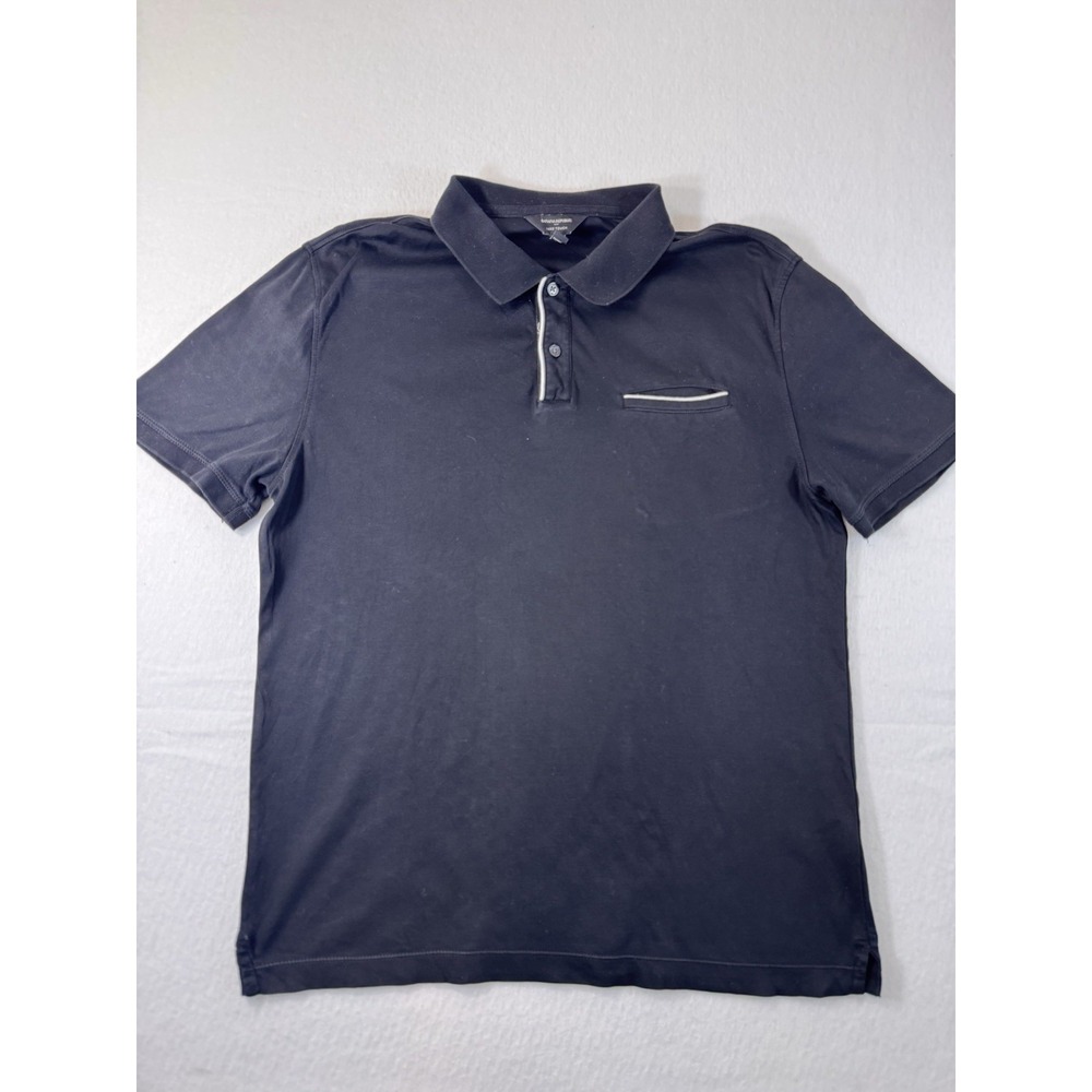 Banana Republic Luxe Touch Mens Polo Black w/ White Trim Cotton Short Sleeve EUC